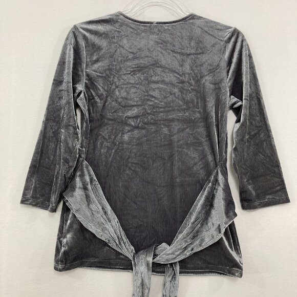 Vintage NWT Express Medium Gray Velvet Stretch Wrap Tie Back Fitted Top Y2K - Picture 8 of 10